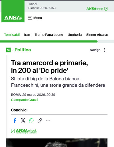 Rassegna stampa, Ansa: Tra amarcord e primarie, in 200 al ‘Dc pride’