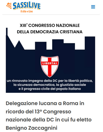 Rassegna stampa, Sassi Live: Delegazione lucana a Roma in ricordo del 13° Congresso nazionale della DC in cui fu eletto Benigno Zaccagnini